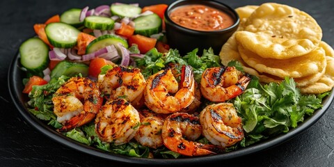 Fototapeta premium Shrimp and vegetable platter