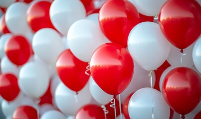 Bright Red and White Balloons with Soft Focus, Generative AI
