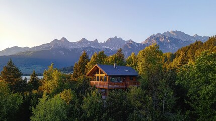 Fototapeta premium Capturing the tranquil morning sunrise at a cozy cabin near eibsee lake nature landscape photography