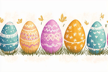 easter eggs in grass illustrated background 