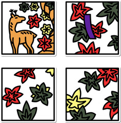 10月のステッカーミニ正方形花札アイコンセット