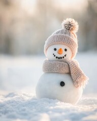 Fototapeta premium Charming Snowman in Winter Wonderland Scene