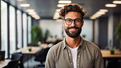 Obraz premium A Confident and Smiling Handsome Hipster Man in a Casual Setting