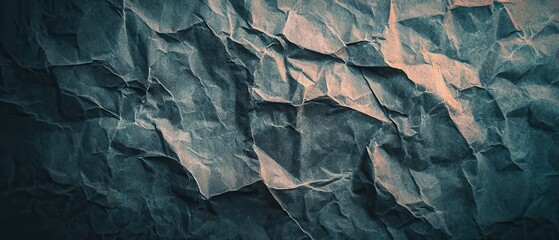 Fototapeta premium Close-up view of crumpled dark paper highlights intricate textures and natural patterns. The earthy tones create depth and visual interest in the surface design.
