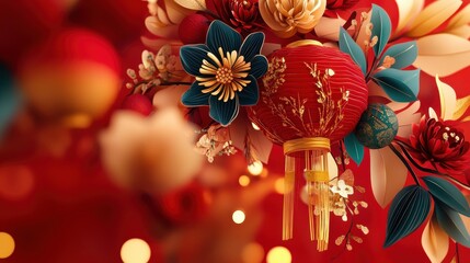 Chinese new year 2025 concept,Red snake flat lay top view, Happy Chinese new year with Red envelope and gold ingot,blessing, wealth on red background with copy space for your text.
