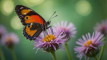 Obraz premium Macro Shot of Butterfly on Lavender Flowers Wallpaper