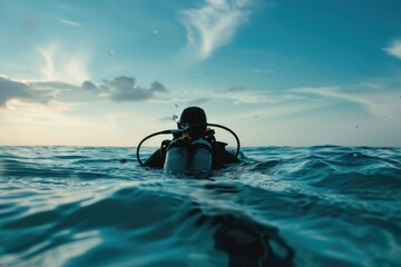 Premium Quality Image of Scuba Diver Preparing for a Diving Lesson in Open Water