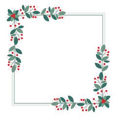 Lovely Square Frame With Red Cherry Berries And Green Leaves