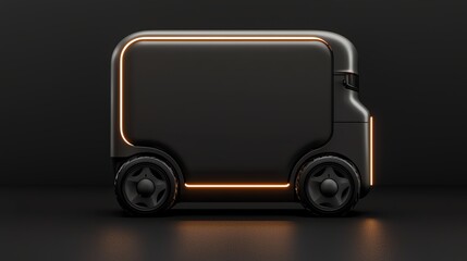 A sleek, modern delivery vehicle design featuring a minimalist aesthetic and glowing accents, set against a dark background.