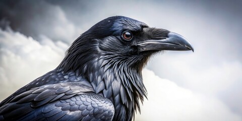 Surreal Black Raven Isolated on White Background with Shadow, Mysterious Bird Photography, Dark Aesthetic, Unique Animal Art, Ethereal Nature Imagery