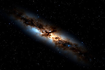 Fototapeta premium A long, thin, dark line of stars in the sky. The stars are scattered all over the image, with some closer to the left side and others towards the right