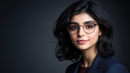 Fototapeta premium Stylish woman in glasses, a portrait of confidence and intellect