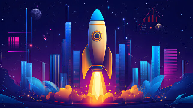 
Business success strategy. Marketing time. Spaceship launch. Rocket 3d icon. Realistic creative conceptual symbol. Exchange Finance markets trader. Banner Launch product on market. vector illustratio