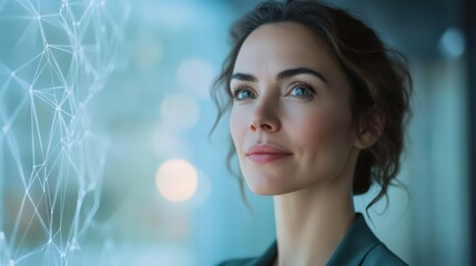 A woman logistics expert discusses innovations in smart logistics and Industry 4.0, optimizing transportation networks with AI