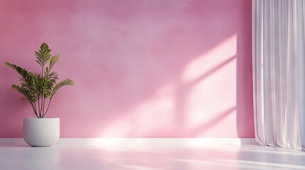 Soft pink wall with minimalist studio room background for banner design, product mockups, or branding presentations