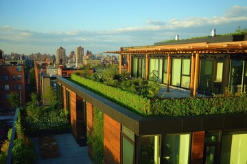 Obraz premium Urban Oasis A Luxurious Green Rooftop Garden in the City