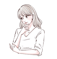 ため息/落ち込む/悩み/悲しい/体調不良/女性・女の子のイラスト素材　