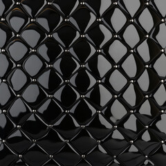 Fototapeta premium Luxurious and tufted black GLOSSY LEATHER texture, quilted into diamond-shaped sections decorated by an embellishment, for high-end branding or luxury designs, with an elegant and premium quality