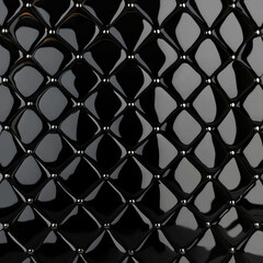 Fototapeta premium Luxurious and tufted black GLOSSY LEATHER texture, quilted into diamond-shaped sections decorated by an embellishment, for high-end branding or luxury designs, with an elegant and premium quality
