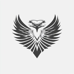 Stylized eagle head with spread wings, monochrome design.