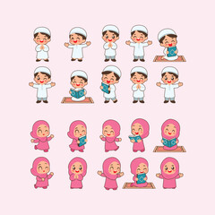 illustration of cheerful muslim children