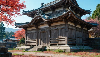 Fototapeta premium Autumnal Japanese Temple Architecture 