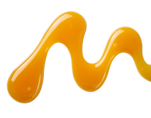 Yellow sauce or condiment in a flowing shape on a white isolate background.