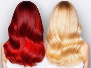 Fototapeta premium A woman with long blonde and red hair standing next to each other
