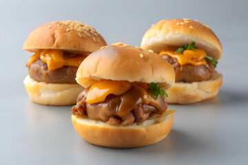 Close.up of Delicious Mini Cheeseburgers with Melted Cheese
