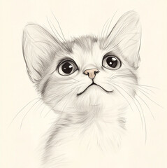 draw cute cat, white background,white and blacl