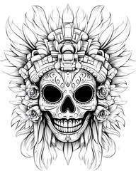 Obraz premium A skull with a flower crown on top of it. The skull is smiling and the flower crown is colorful