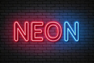 Obraz premium Vibrant Red and Blue Neon Sign on a Brick Wall