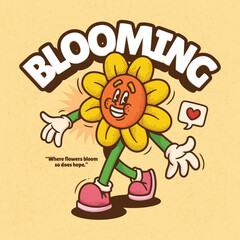 Flower Cute Trendy Retro Cartoon Vector Hand Drawn 