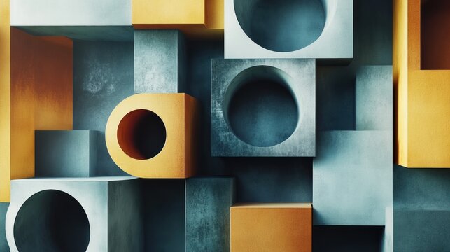 Abstract Geometric Composition: A Symphony of Teal and Ochre