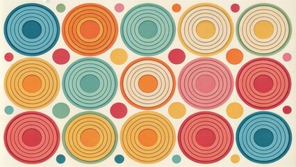 Retro Colorful Concentric Circles Pattern Design with Pastel Tones and Small Dots