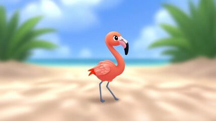 Obraz premium Cute Flamingo on Tropical Beach Paradise Scene