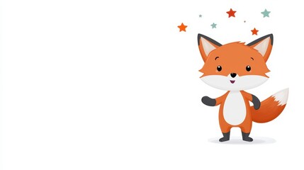 Obraz premium Cute Cartoon Fox with Stars Childrens Illustration