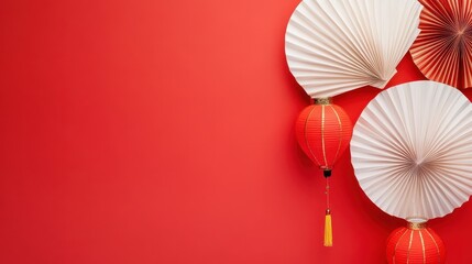 Obraz premium Chinese new year 2025 concept,Red snake flat lay top view, Happy Chinese new year with Red envelope and gold ingot,blessing, wealth on red background with copy space for your text.