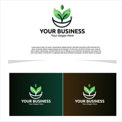 logo design featuring growing leaves, modern and clean style, there is a smile symbol, vector logo template