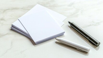 Blank Index Cards and Markers on White Background