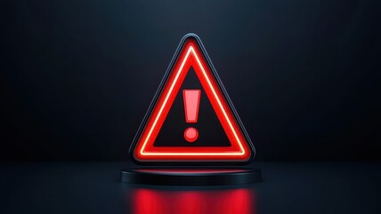 Abstract warning icon with a glowing exclamation mark inside a red triangle, concept of danger alert and security breach, clean minimal background