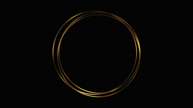 Golden line frame. Circle line border. Line art. Gold. Isolated on black background. Animated round line. Copy space. Elegance and sophistication. For photos, invitations, or art. A sleek, luxurious.
