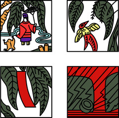 11月のカラーシンプル正方形花札アイコンセット