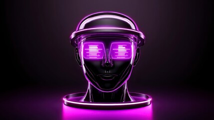 Obraz premium Neon Cyberpunk AI Head Futuristic Technology Concept