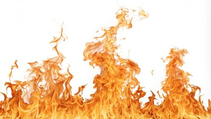 Abstract Fiery Orange Flames Isolated on White Background, Ideal for Design Elements and Visual Effects