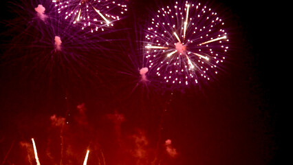 Red Firework celebrate anniversary happy new year 2025, 4th of july holiday festival. red firework...