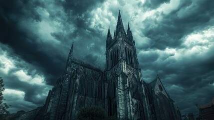 Obraz premium Gothic Cathedral Towering Against a Stormy Sky