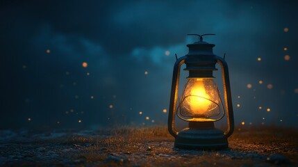 A Single Lantern Illuminates a Dark and Mystical Night
