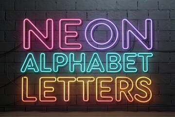 Vibrant Neon Alphabet Letters Display on a Brick Wall