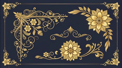 Elegant Gold Floral Design Elements for Invitations and Decor